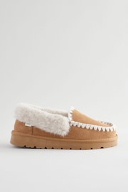 Tan Brown Suede Stitch Moccasin Slippers - Image 2 of 5