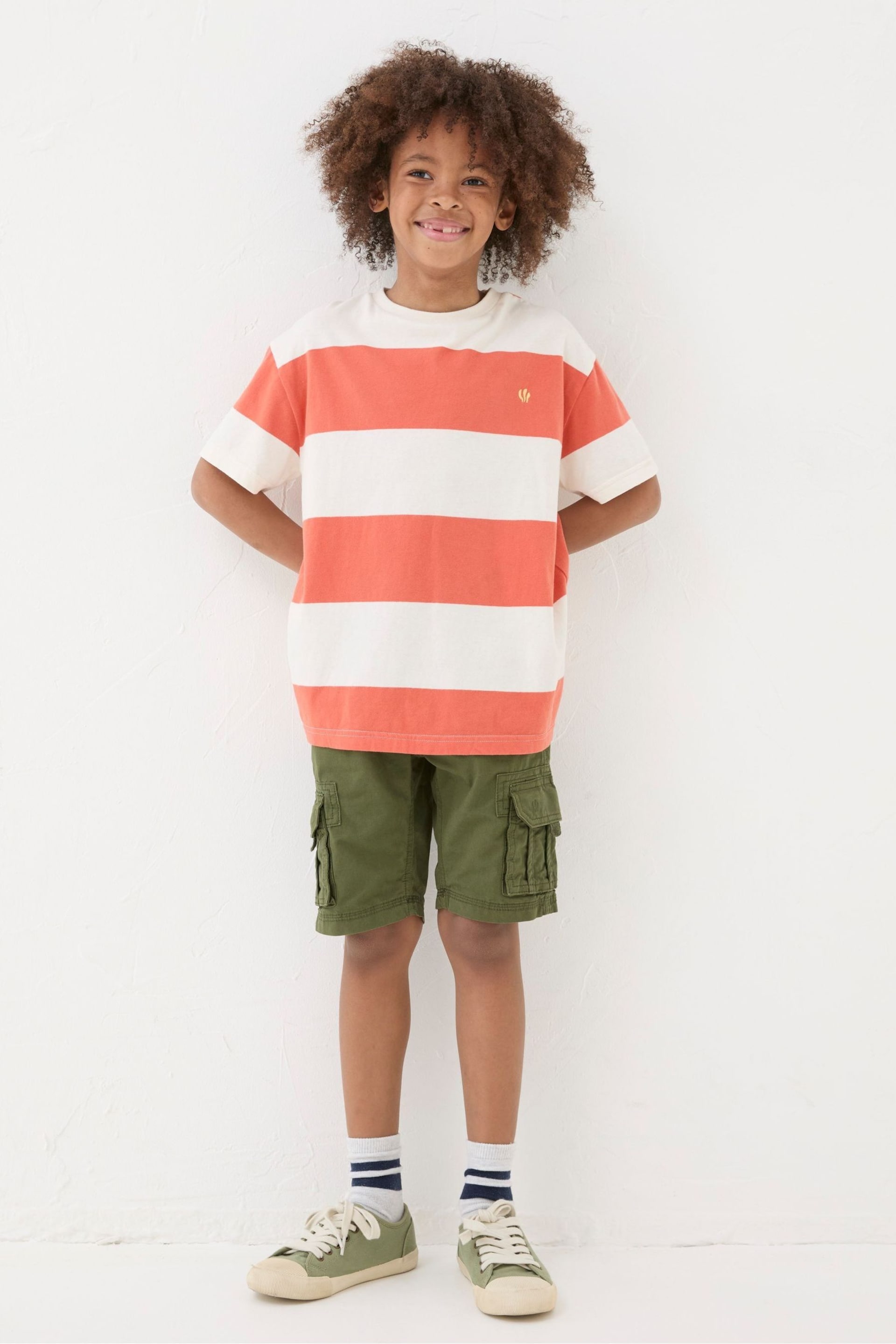 FatFace Orange Bold Stripe Jersey T-Shirt - Image 1 of 6