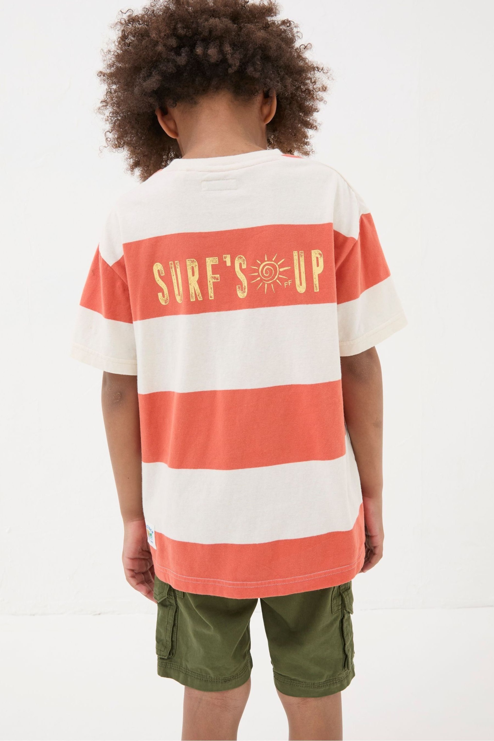 FatFace Orange Bold Stripe Jersey T-Shirt - Image 2 of 6