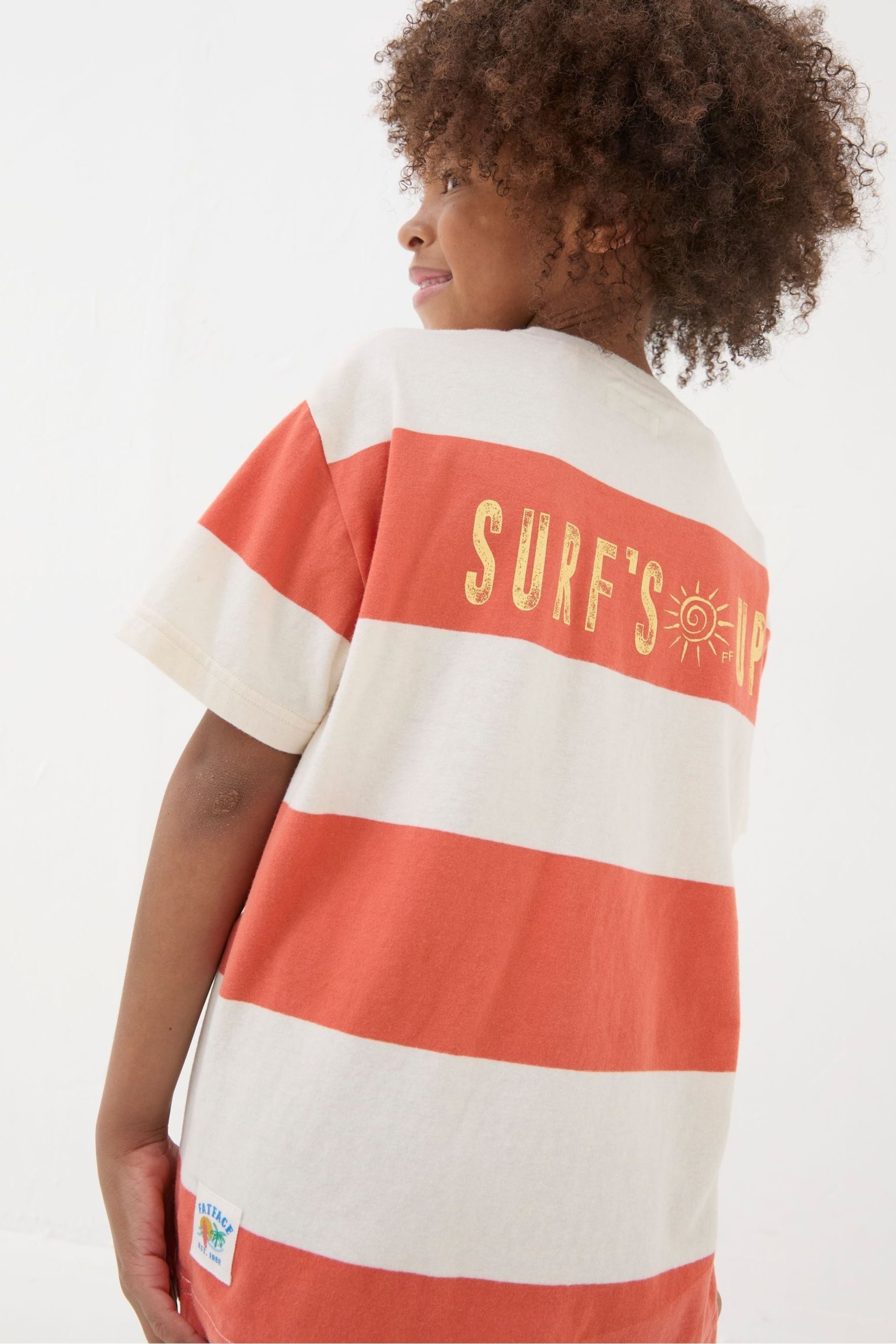FatFace Orange Bold Stripe Jersey T-Shirt - Image 3 of 6