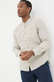 FatFace Natural Grandad Stripe Linen Shirt - Image 1 of 4