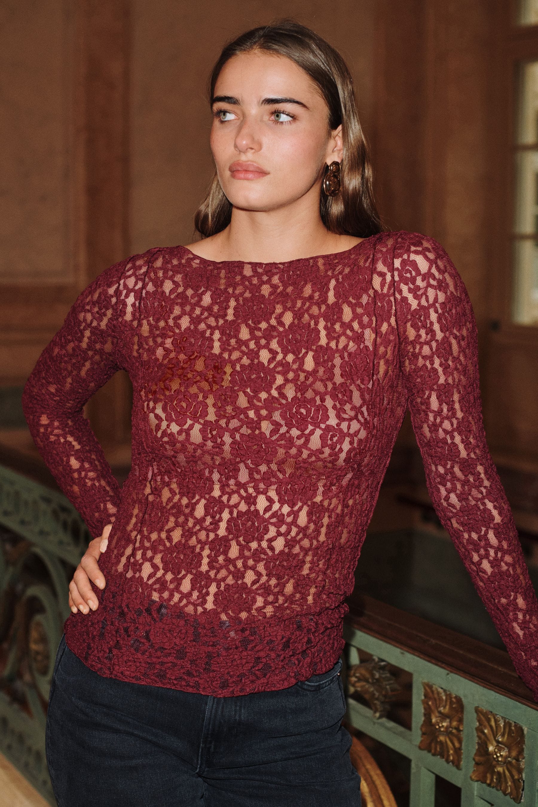 Long sleeve lace tops for sale sales