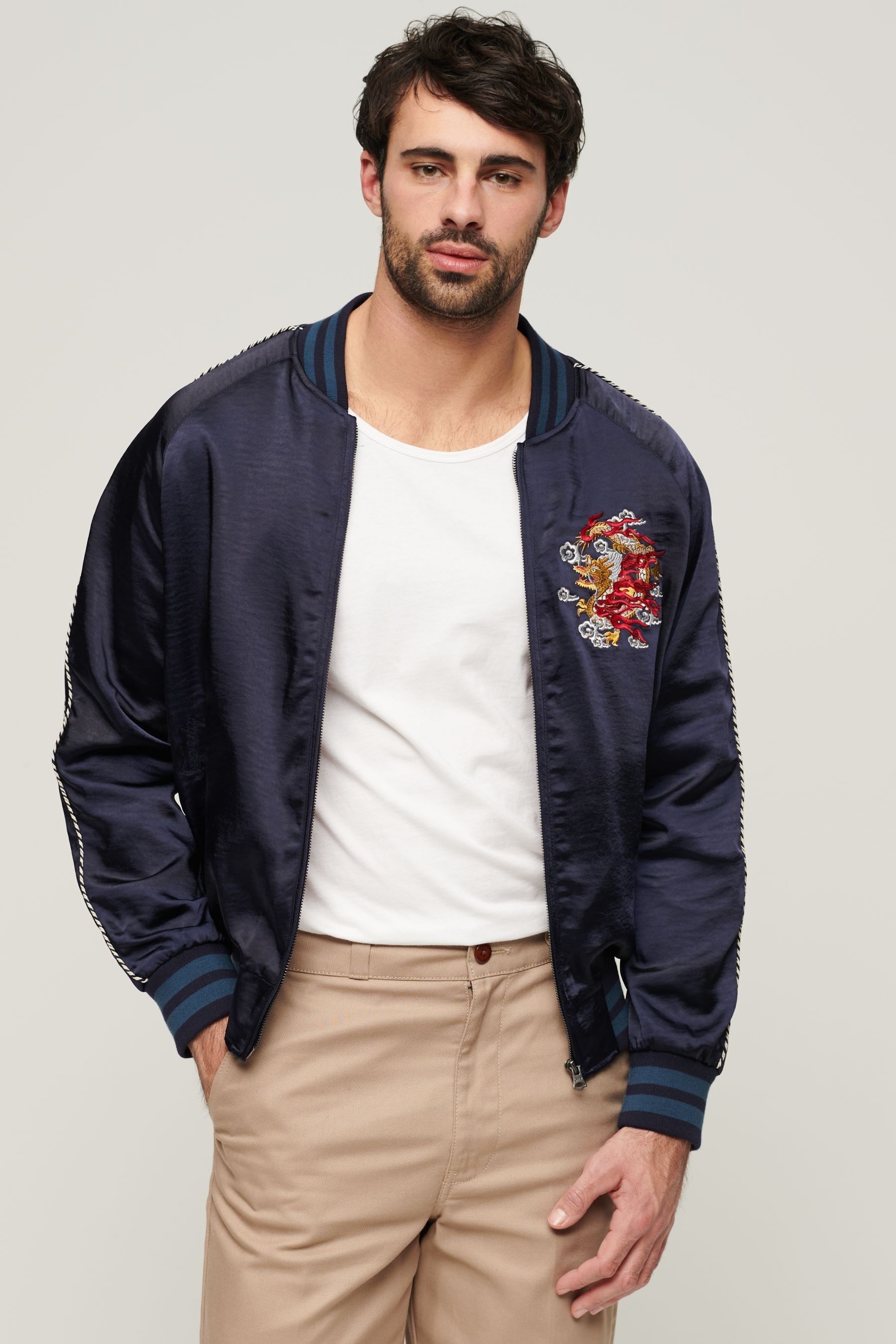 Buy Superdry Blue Sukajan Embroidered Bomber Jacket from Next Luxembourg