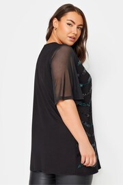 Yours Curve Black & Blue Sequin Embellished Mesh Sleeve Top - Image 3 of 5