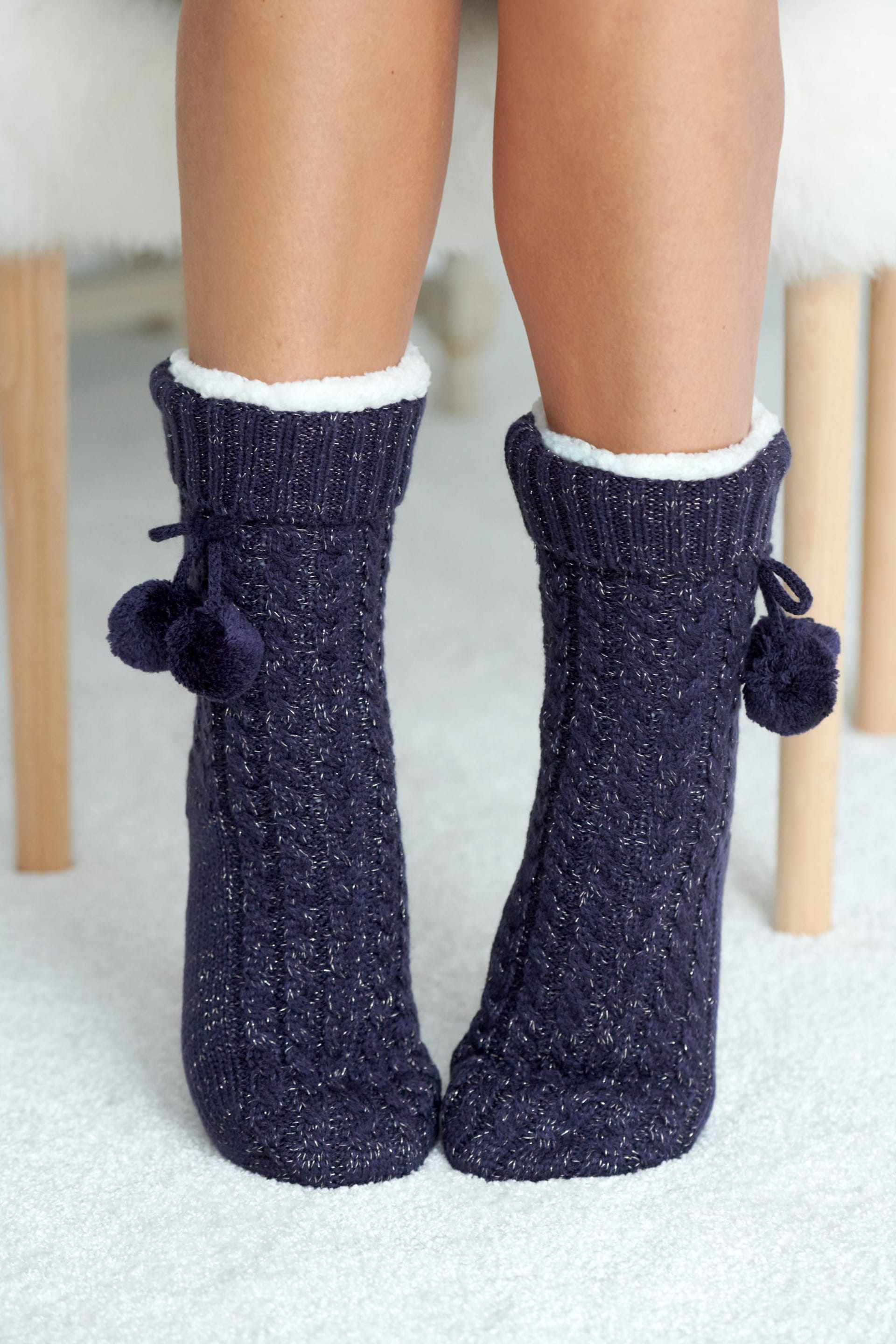 Pour Moi Navy Blue Cosy Cable Knit Socks - Image 2 of 4