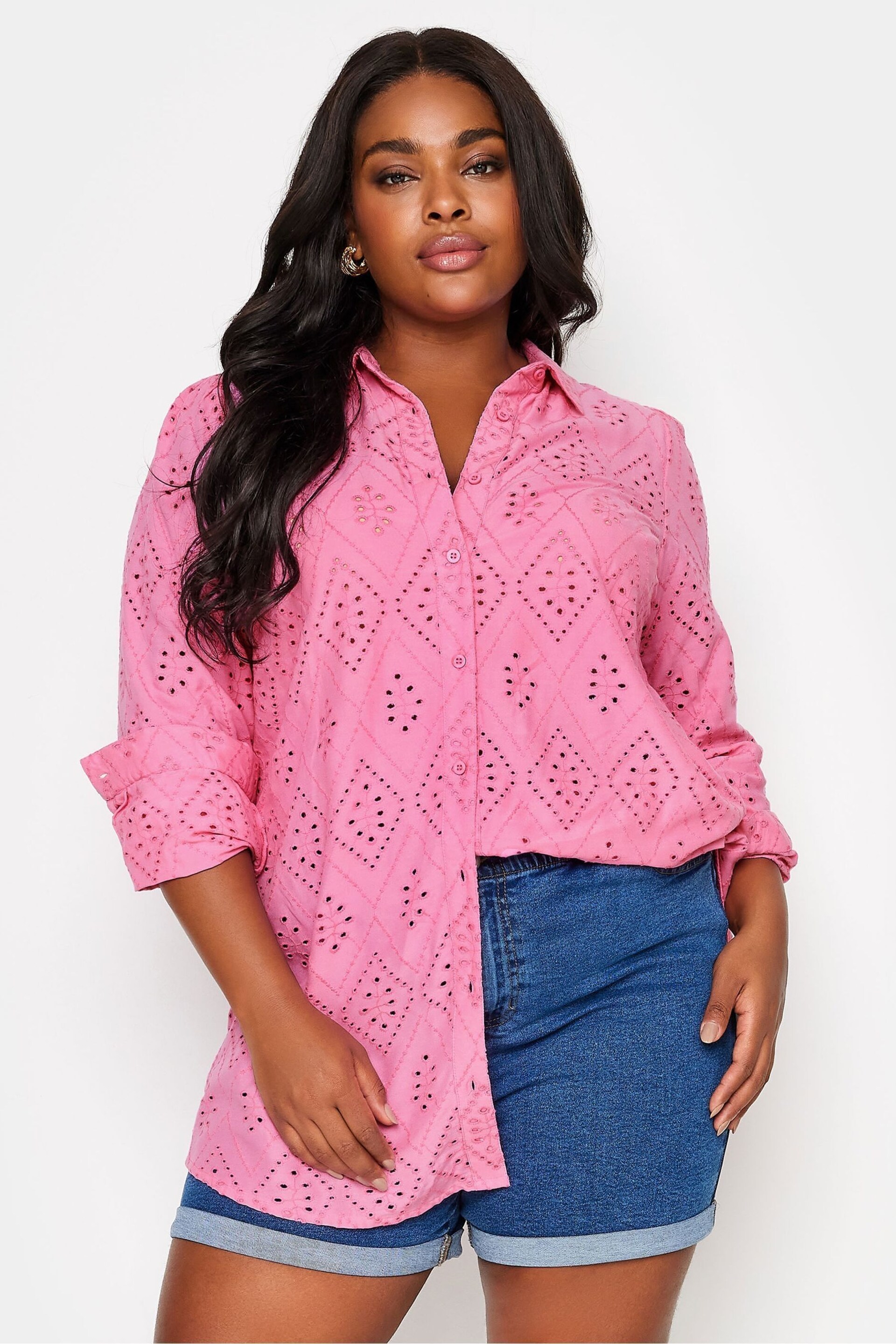 Yours Curve Pink Anglaise Shirt - Image 1 of 5