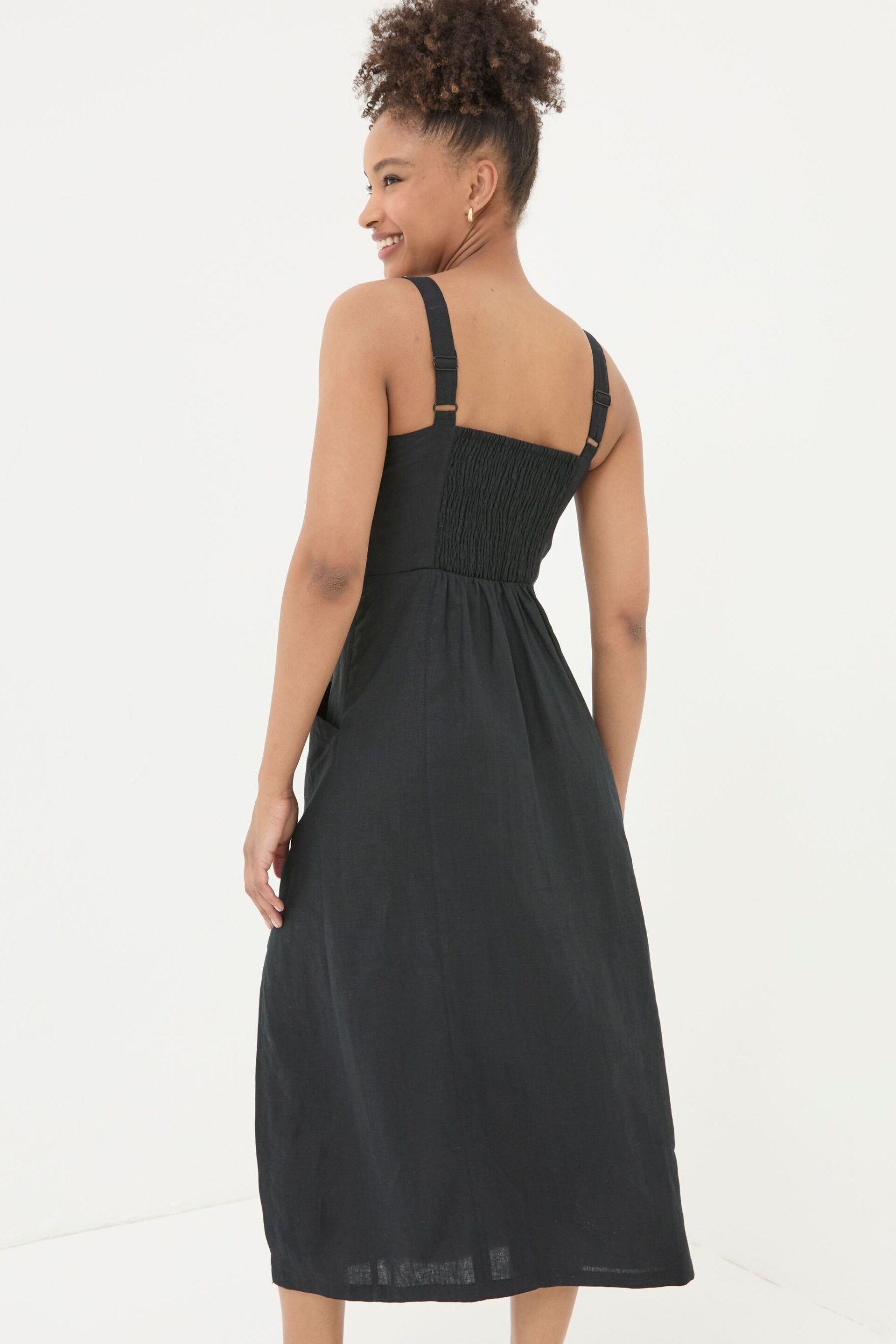 FatFace Black Talia Linen Midi Dress - Image 2 of 6