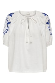 JDY White Embroidered Puff Sleeve Cheesecloth Blouse - Image 2 of 2