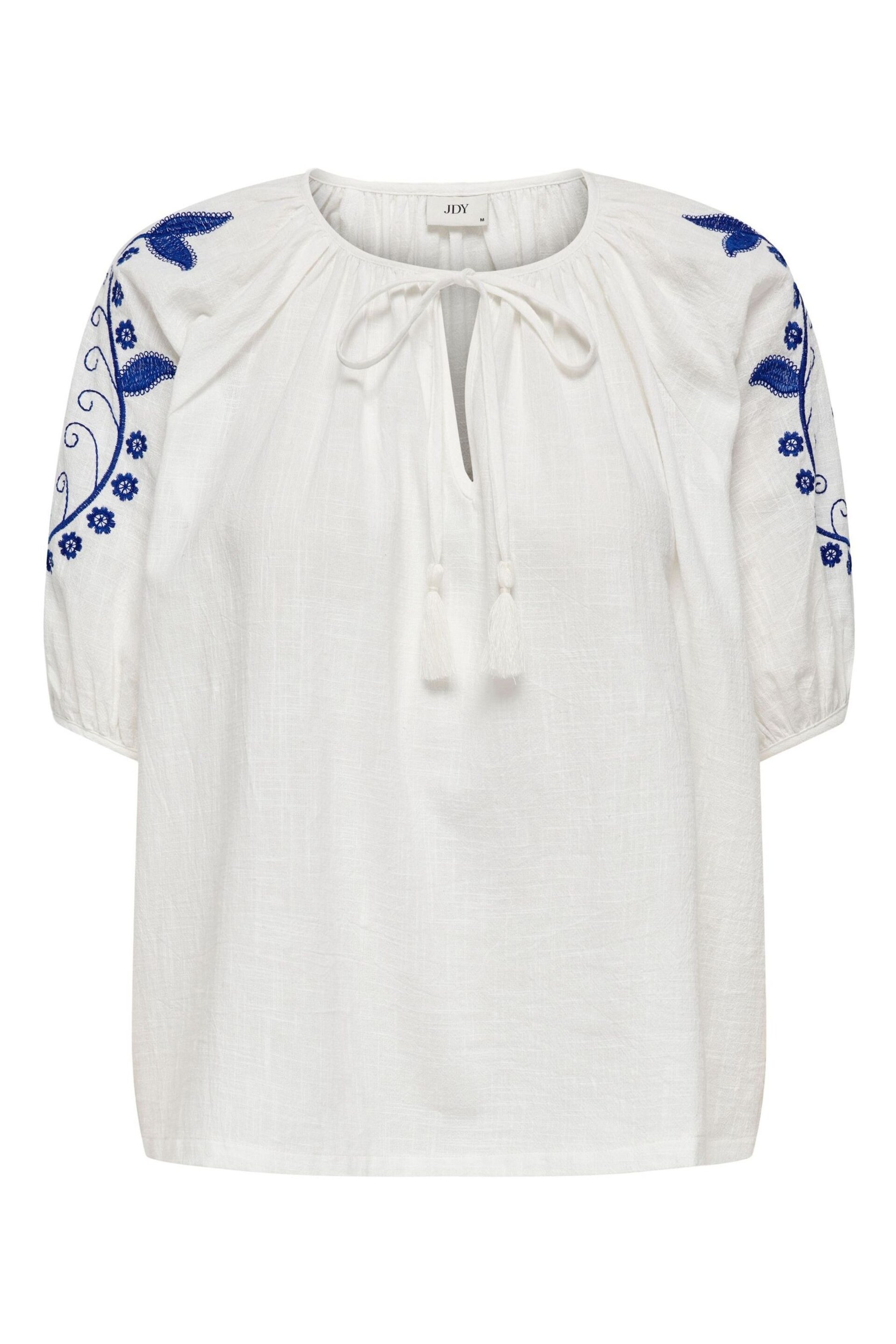 JDY White Embroidered Puff Sleeve Cheesecloth Blouse - Image 3 of 4