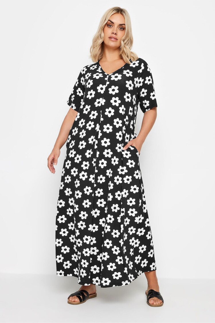 Buy Yours Curve Black Short Sleeve Pleated Front Maxi Dress from the ...