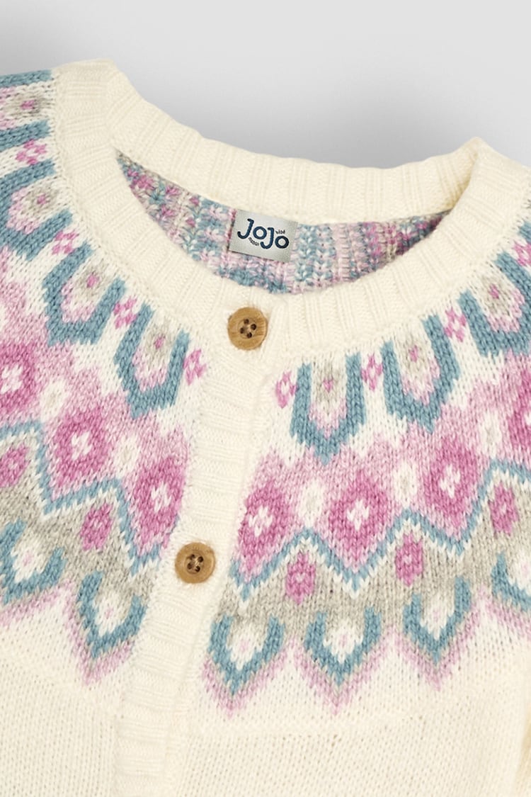 JoJo Maman Bébé Cream Baby Fair Isle Cardigan - Image 3 of 3