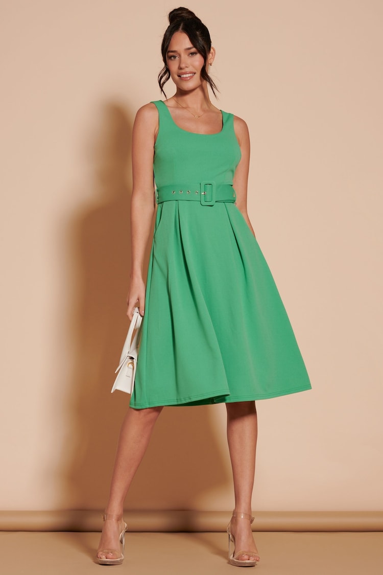 Jolie Moi Green 1950's Inspired Belted Swing Dress - Image 6 of 6