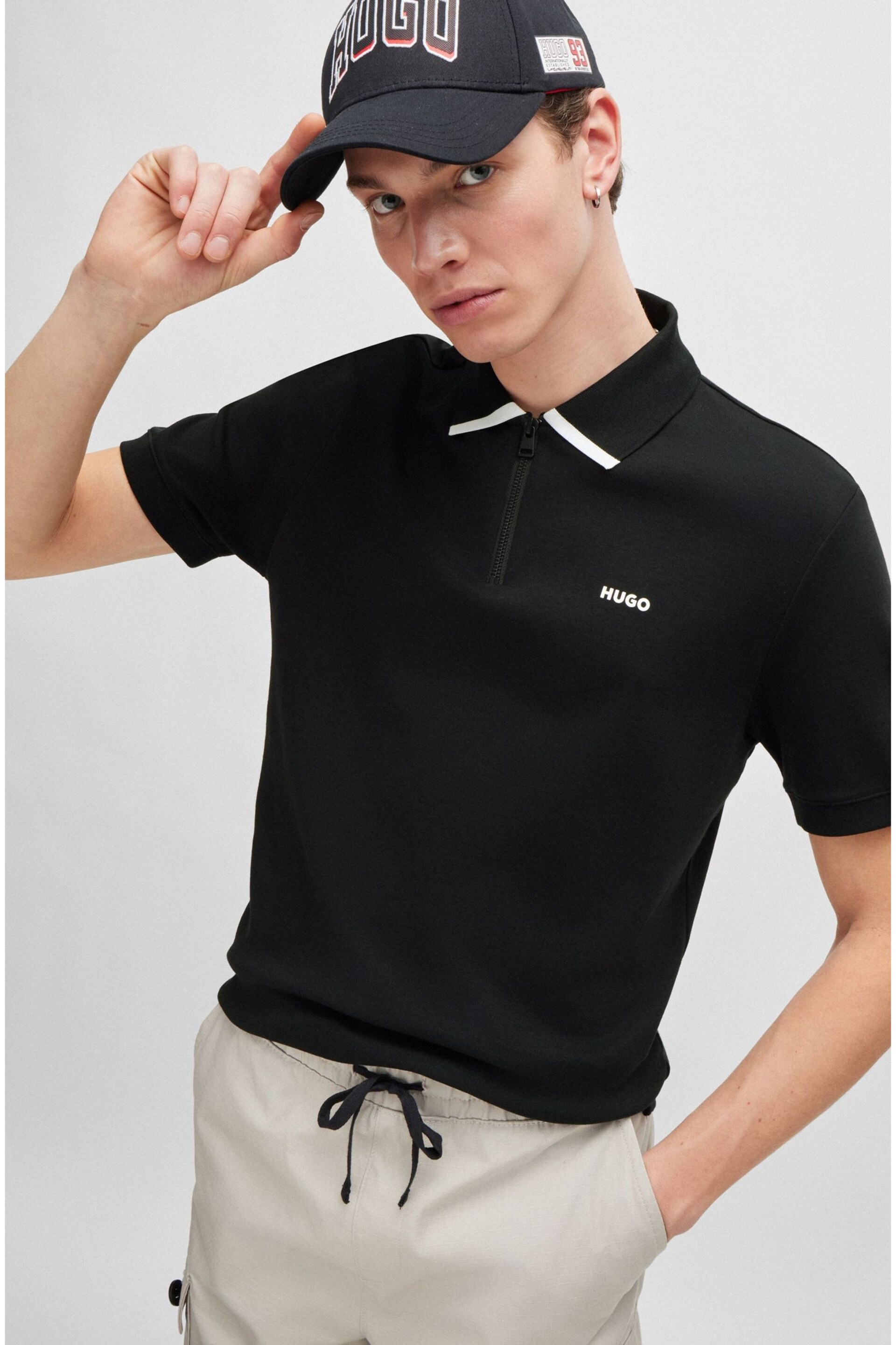 HUGO Zip Neck Contrast Detail Polo Shirt - Image 1 of 5