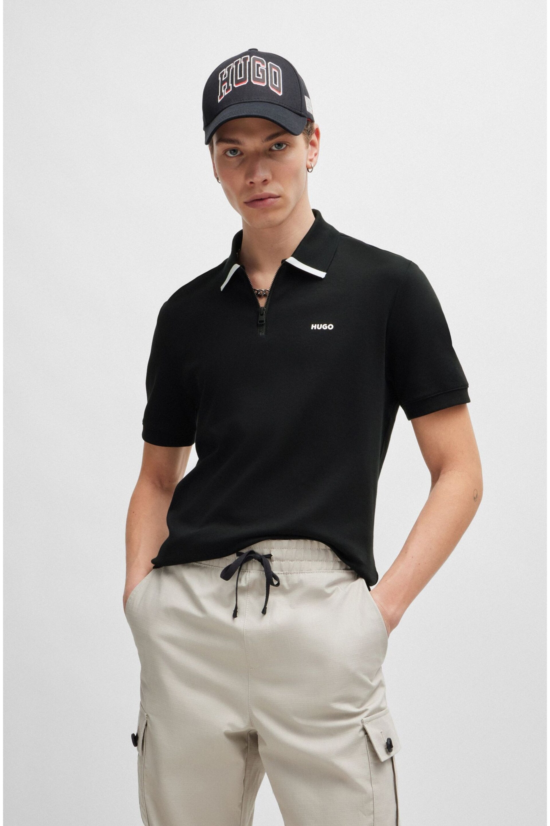 HUGO Zip Neck Contrast Detail Polo Shirt - Image 3 of 5