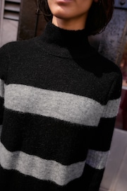 Black/Grey Stripe High Neck Long Sleeve Maxi Knitted Jumper Dress - Image 4 of 6