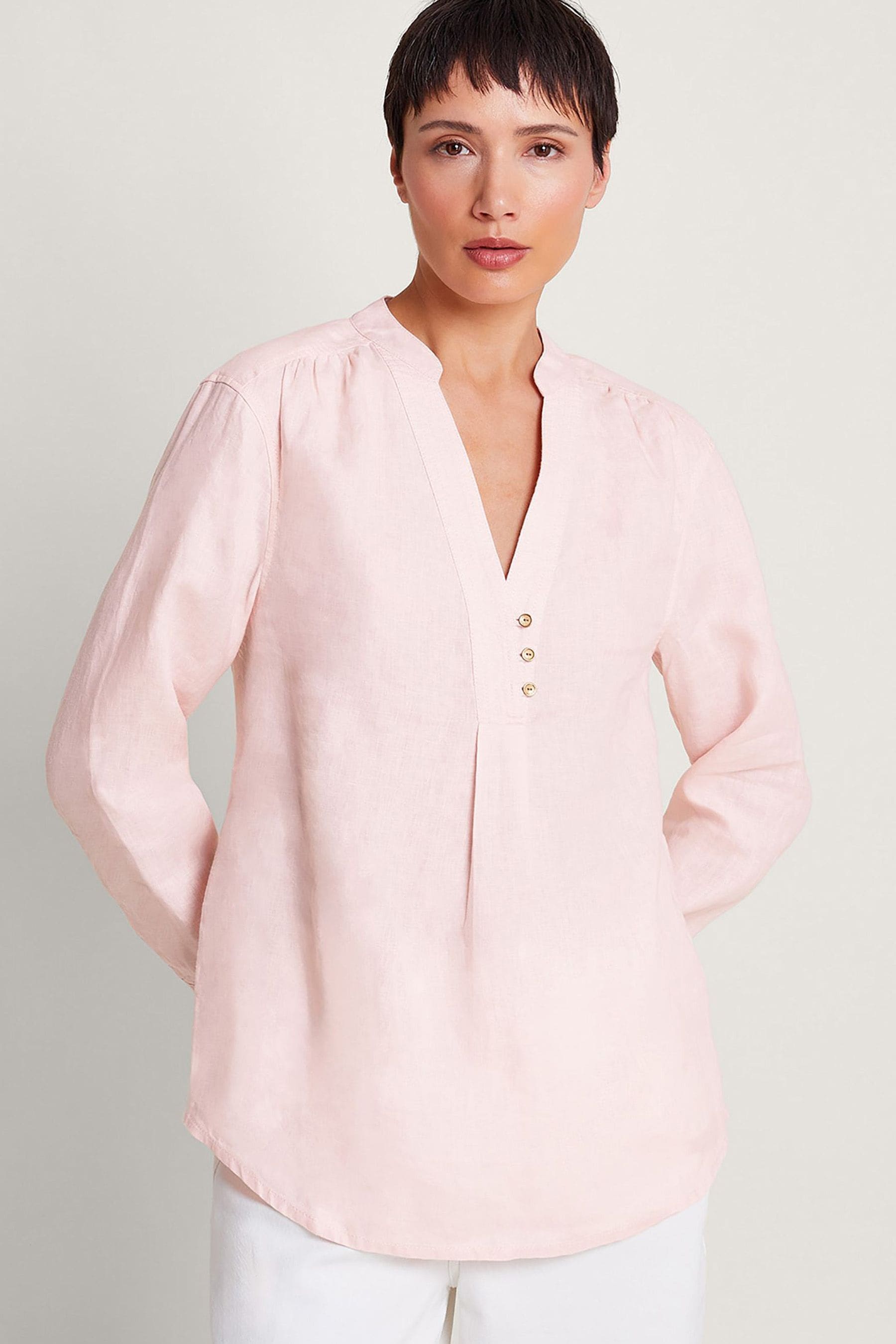 Pink linen shirt womens cheap