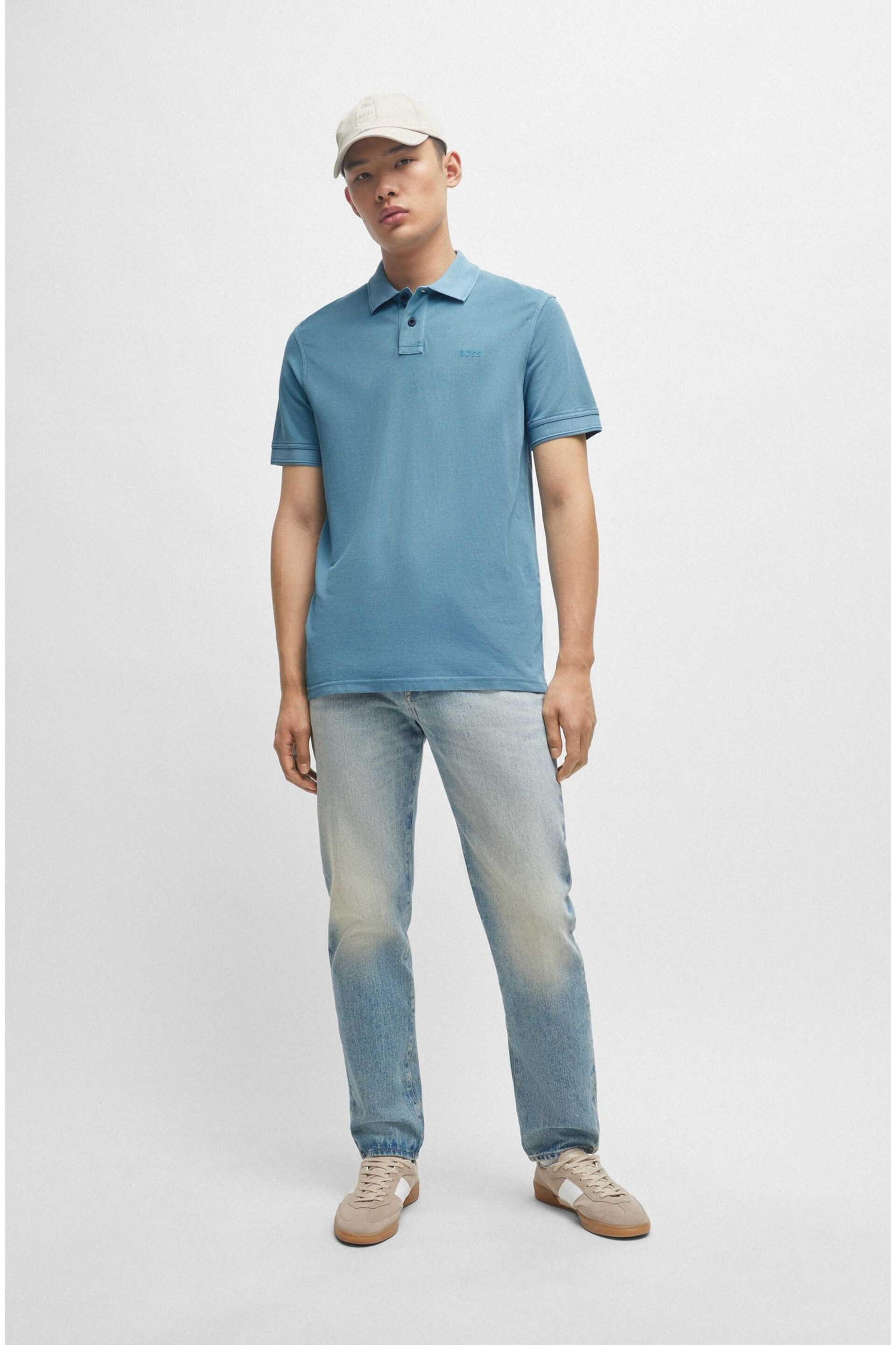 BOSS Sky Blue Cotton Pique Polo Shirt - Image 3 of 5