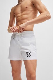 HUGO Quick-Dry Swim White Shorts With Stacked-Logo Print - Image 1 of 4