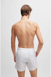 HUGO Quick-Dry Swim White Shorts With Stacked-Logo Print - Image 3 of 4
