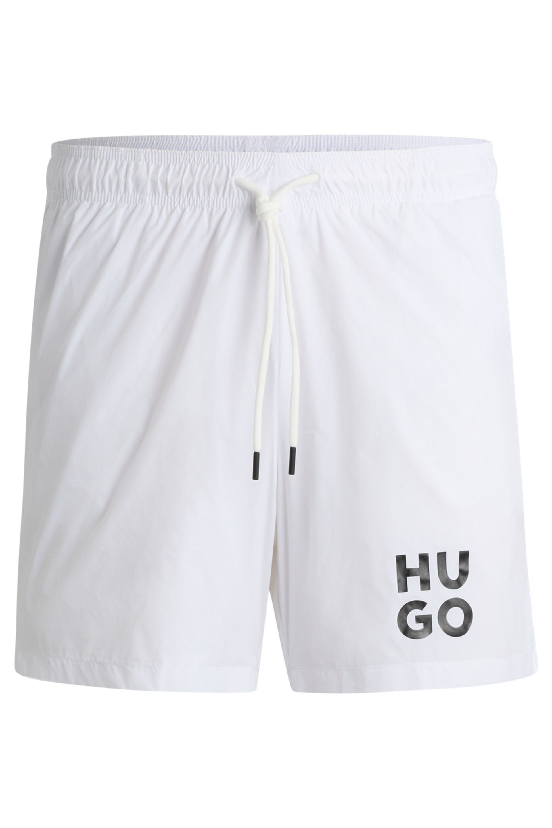 HUGO Quick-Dry Swim White Shorts With Stacked-Logo Print - Image 4 of 4