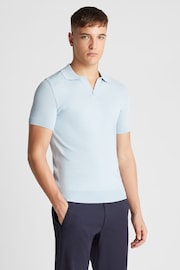 Remus Uomo Blue Slim Fit Knitted 100% Cotton Short Sleeve Polo Shirt - Image 1 of 6