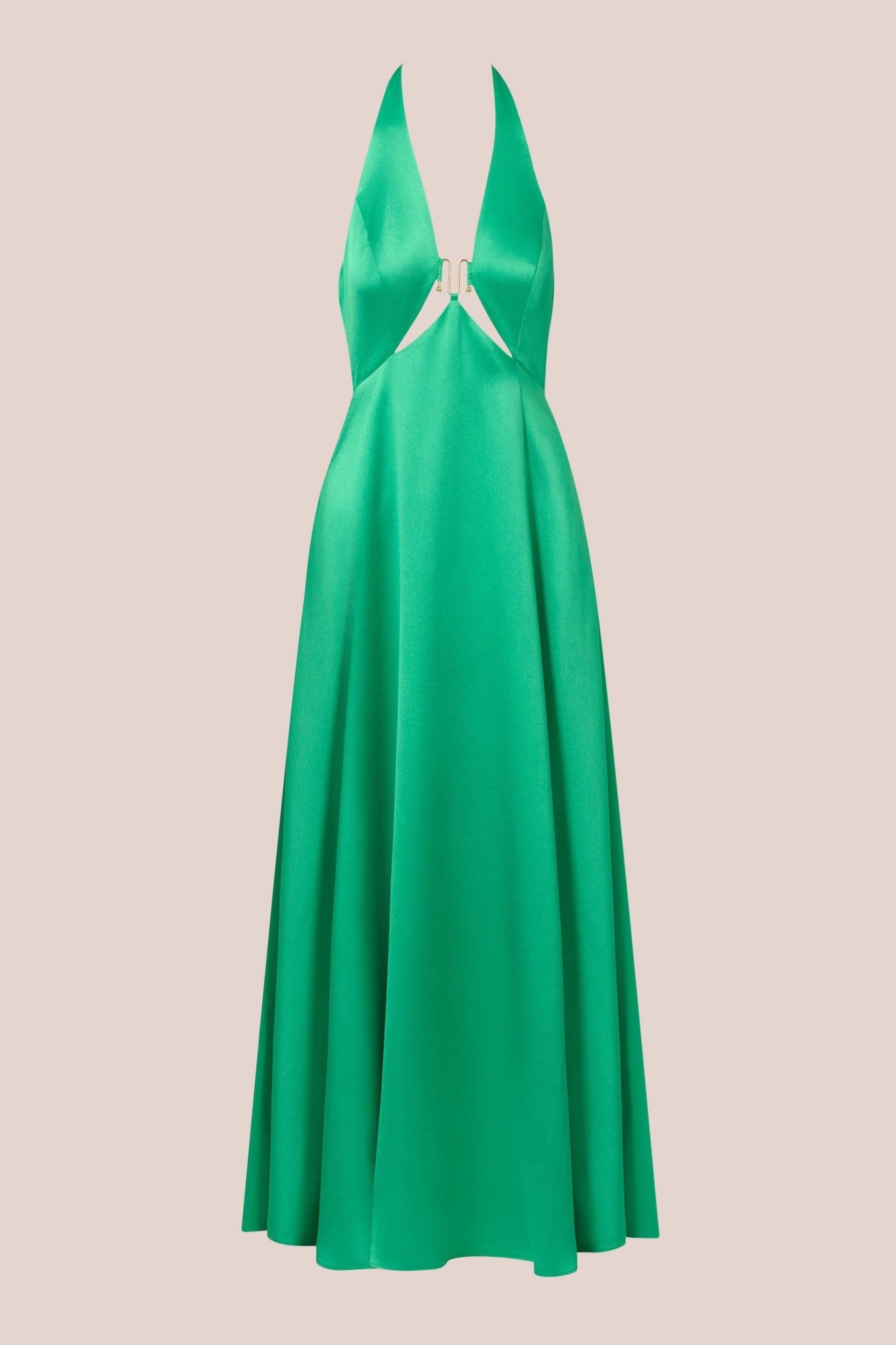 Adrianna Papell Green Liquid Satin A-Line Gown - Image 6 of 7