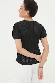 FatFace Ava Black Stitch Knit T-Shirt - Image 2 of 5