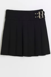 River Island Black Girls Pleated Buckle 100% Cotton Skirt - Image 1 of 3