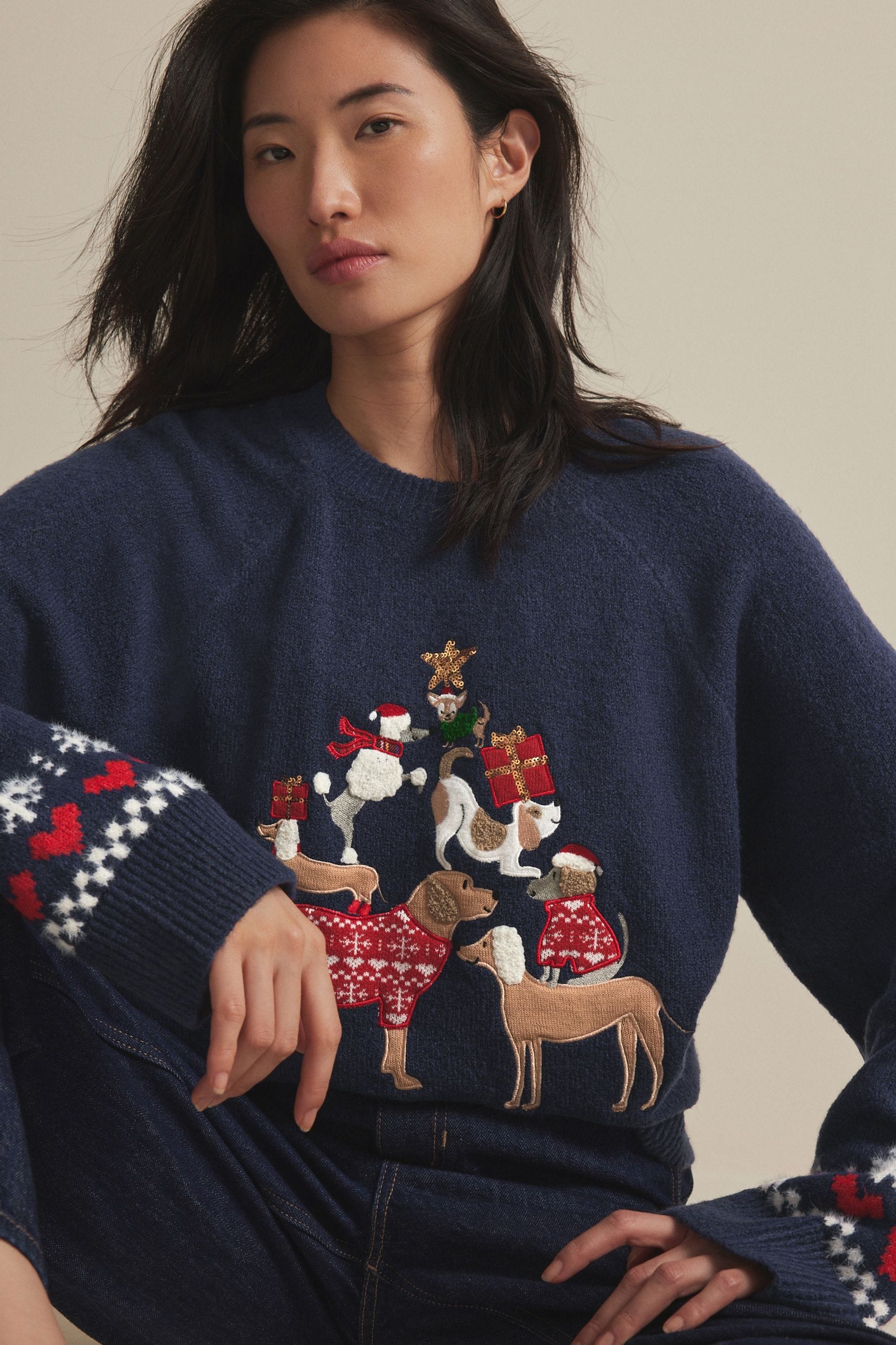 Buy Blue Navy Dog Graphic Knitted Christmas Jumper from the Next UK online shop