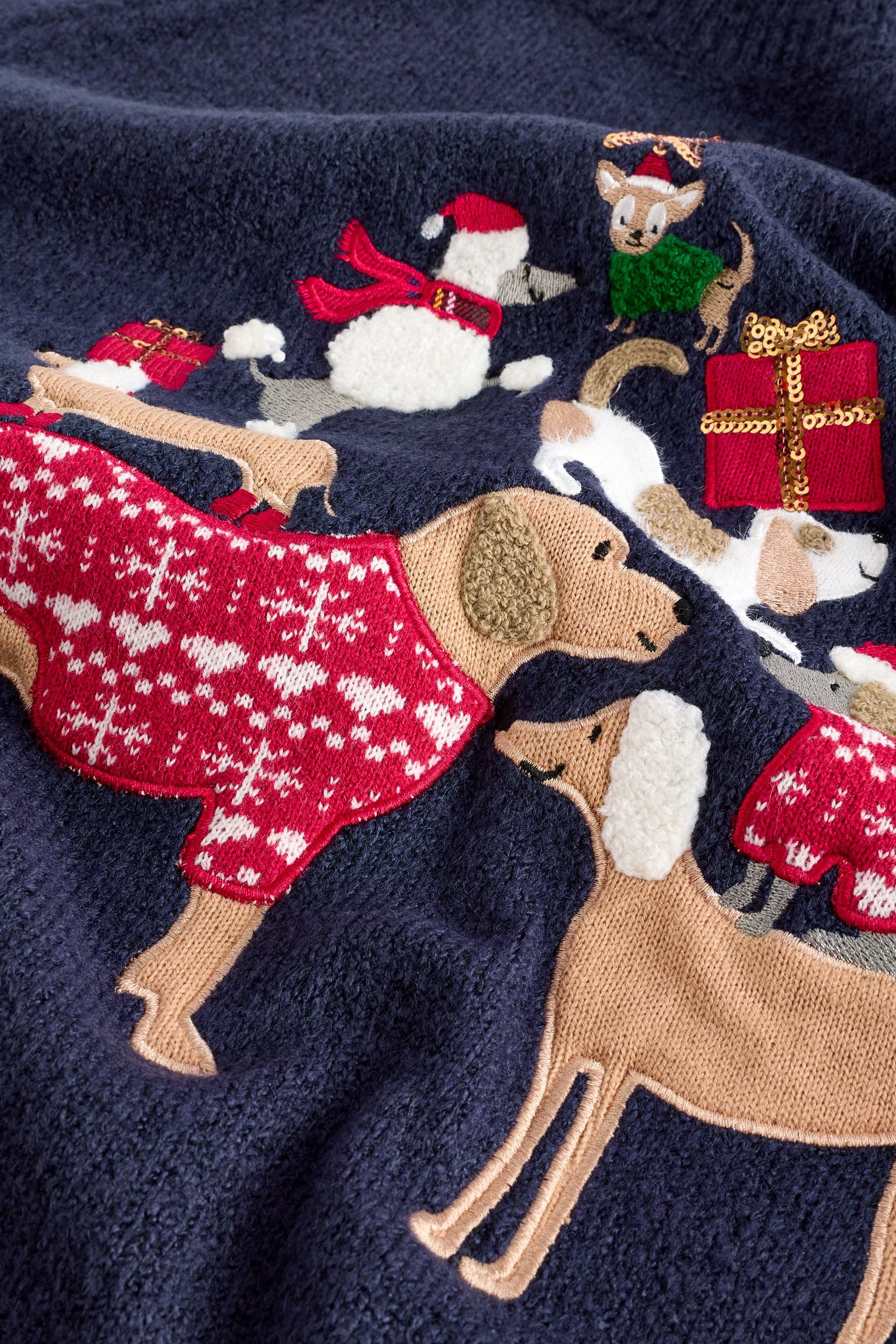 Blue Navy Dog Graphic Knitted Christmas Jumper