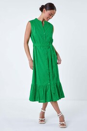 Roman Green 100% Cotton Broderie Frill Midi Dress - Image 1 of 5