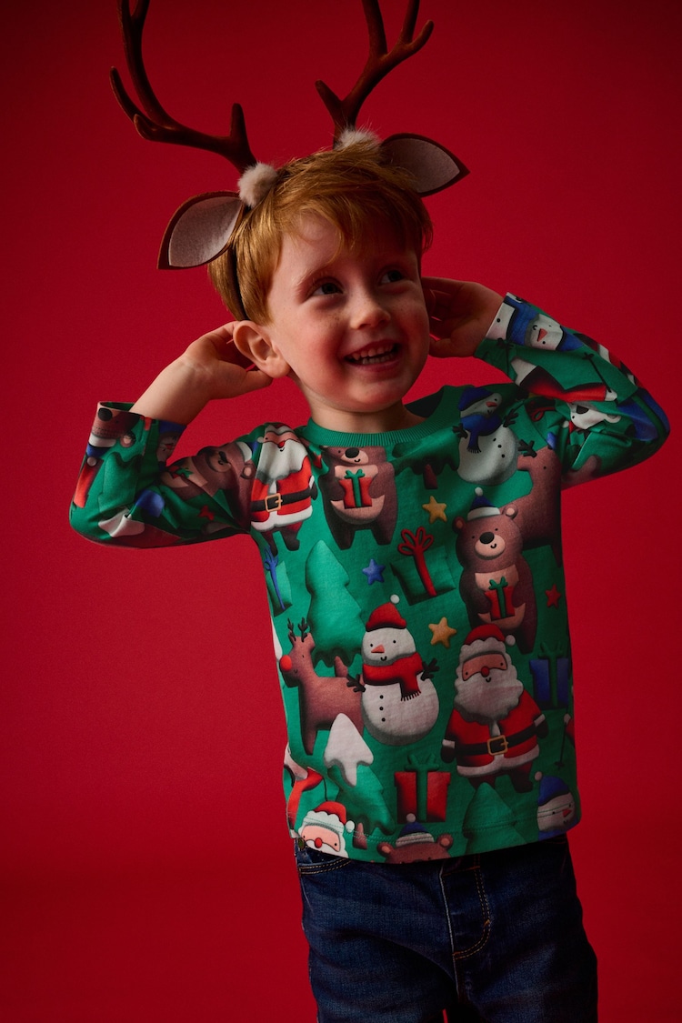 Green Long Sleeve Christmas 100% Cotton T-Shirt (3mths-7yrs) - Image 2 of 7