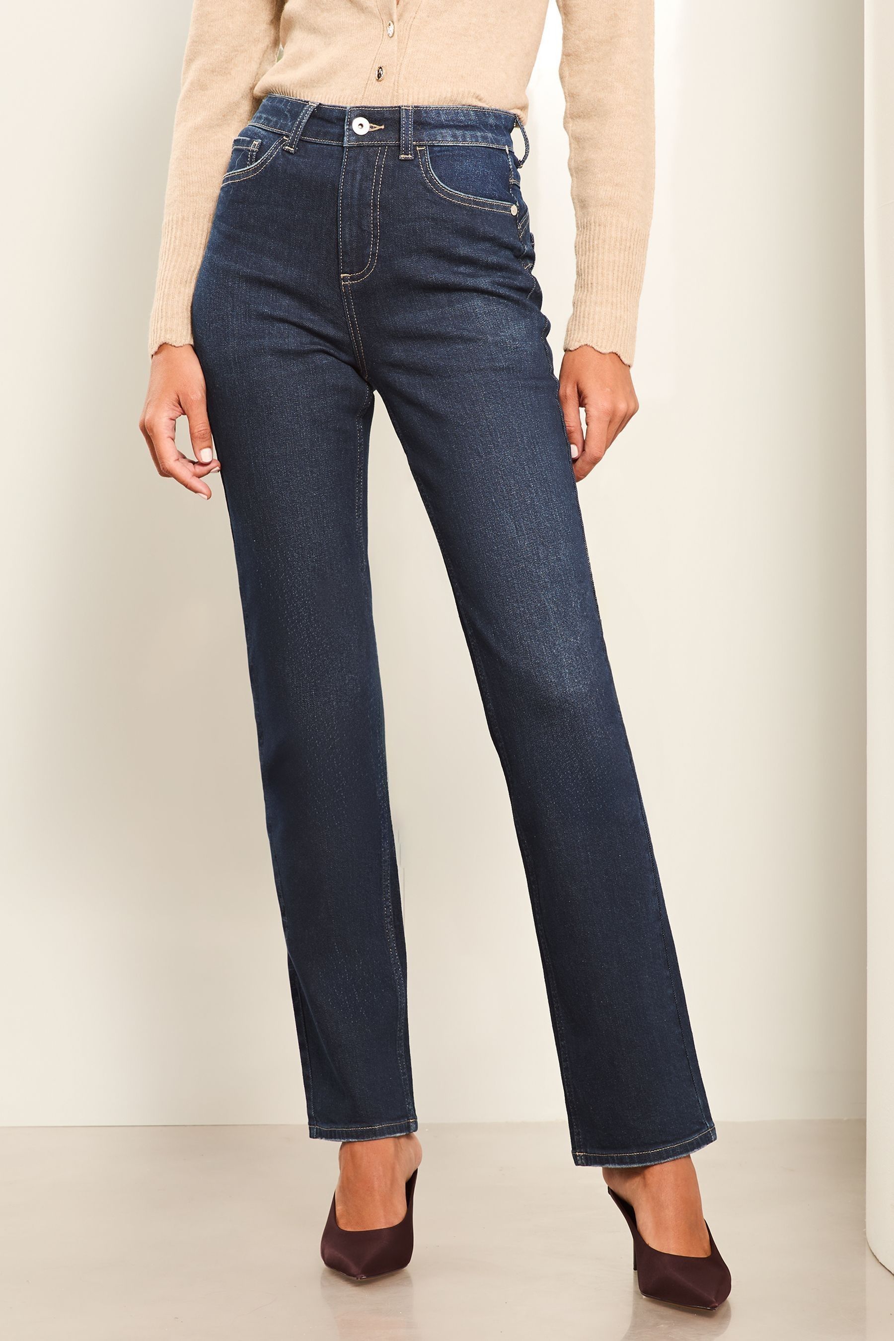 Buy Lipsy Dark Wash Blue Petite High Waist Straight Leg Jeans from Next Luxembourg