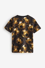 Black/Gold Football All-Over Print Short Sleeve 100% Cotton T-Shirt (3-16yrs) - Image 2 of 4