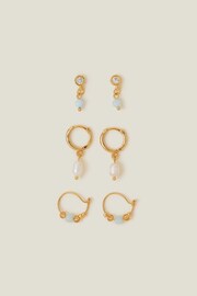 Accessorize 14ct Gold Plated Tone Pearl Earrings 3 Pack - Image 2 of 3