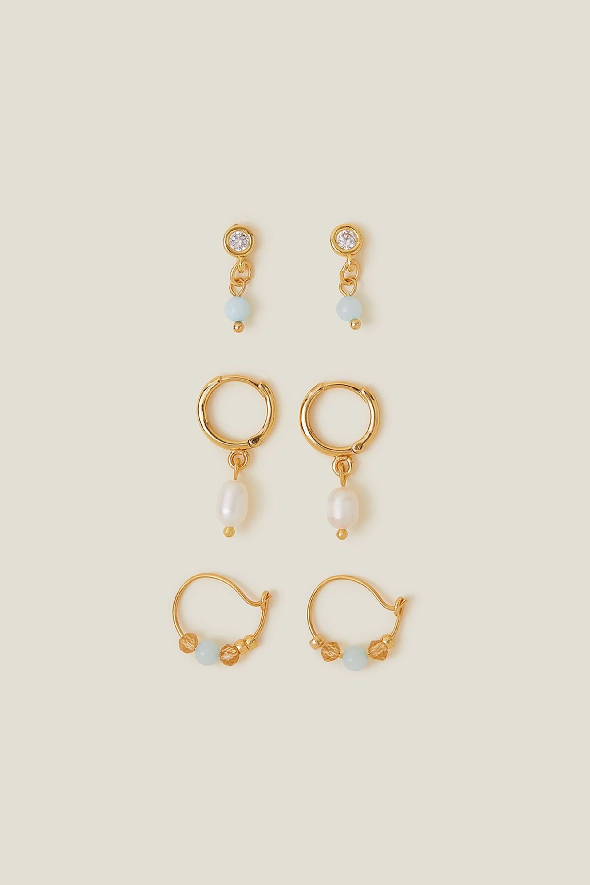 Accessorize 14ct Gold Plated Tone Pearl Earrings 3 Pack - Image 2 of 3