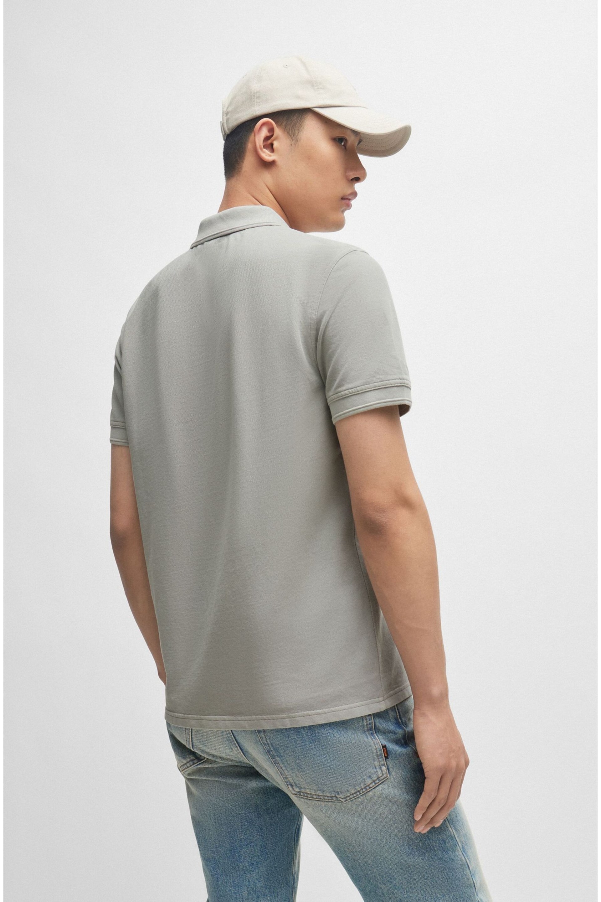 BOSS Grey Cotton Pique Polo Shirt - Image 2 of 5