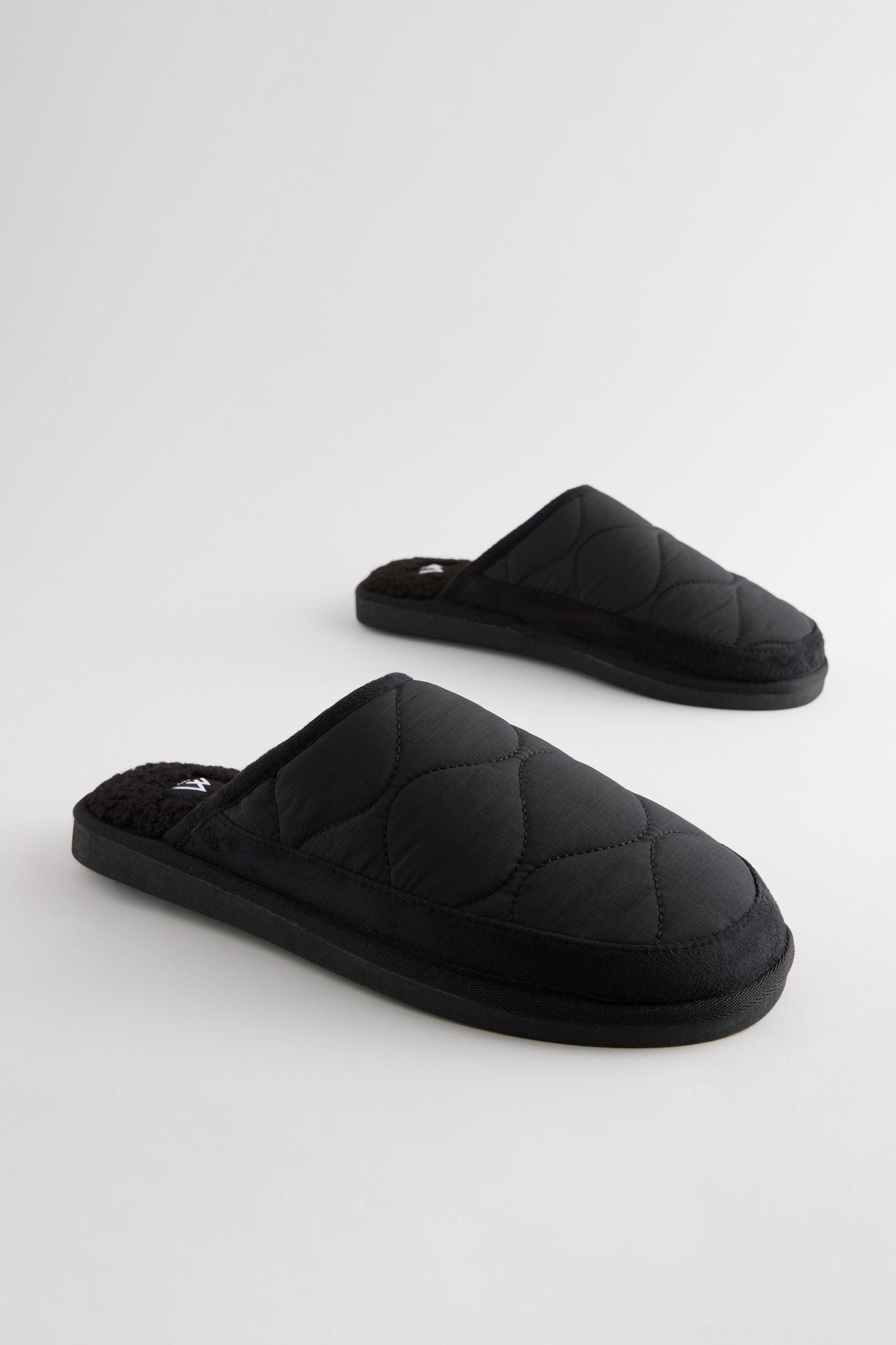 Buy Black Quilted Mule Slippers from Next Luxembourg