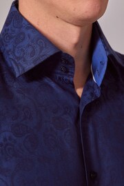 Hawes & Curtis Slim Blue Paisley Jacquard Mid Collar Shirt - Image 3 of 4