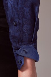 Hawes & Curtis Slim Blue Paisley Jacquard Mid Collar Shirt - Image 4 of 4