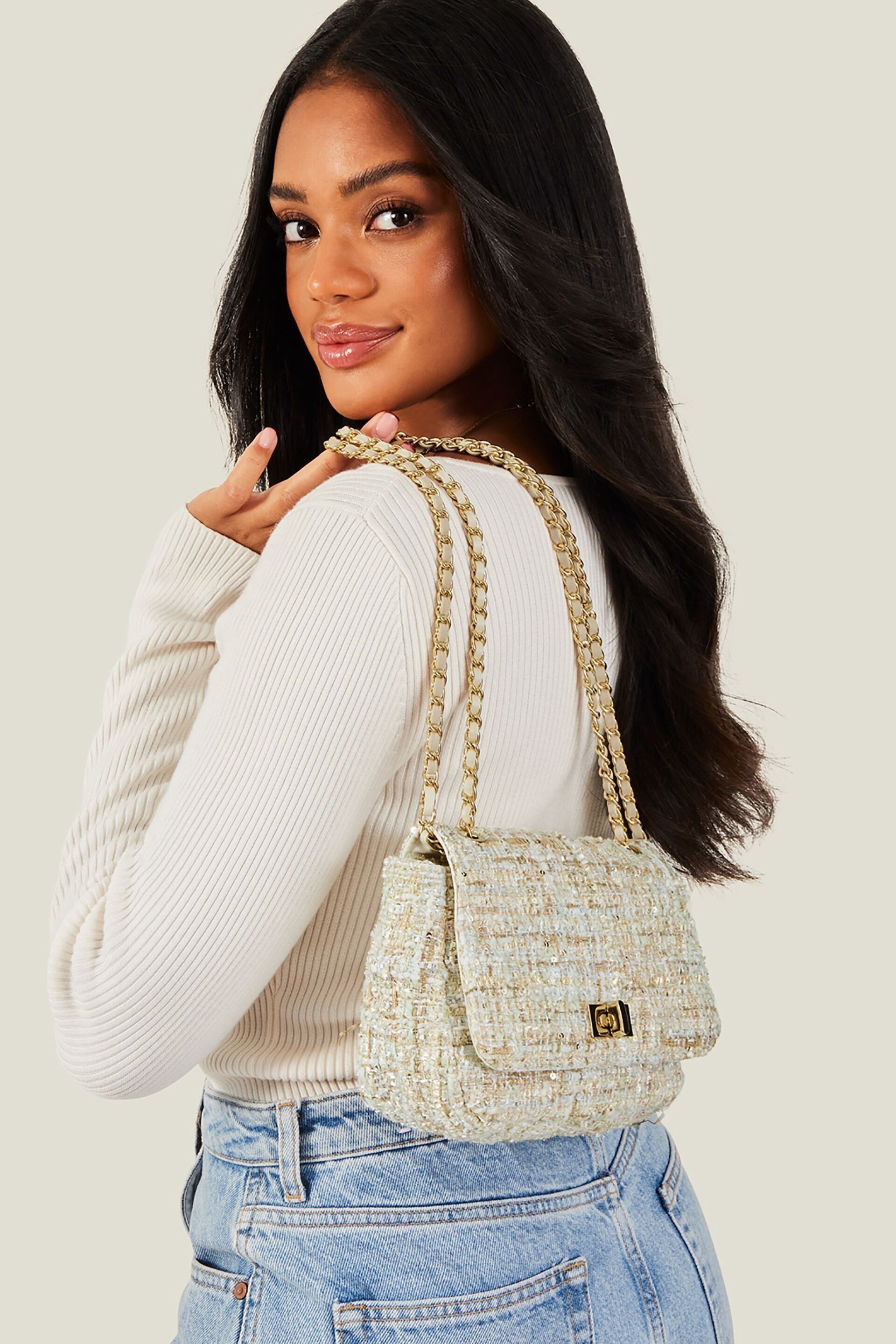 Accessorize White Boucle Cross-Body Bag - Image 1 of 4