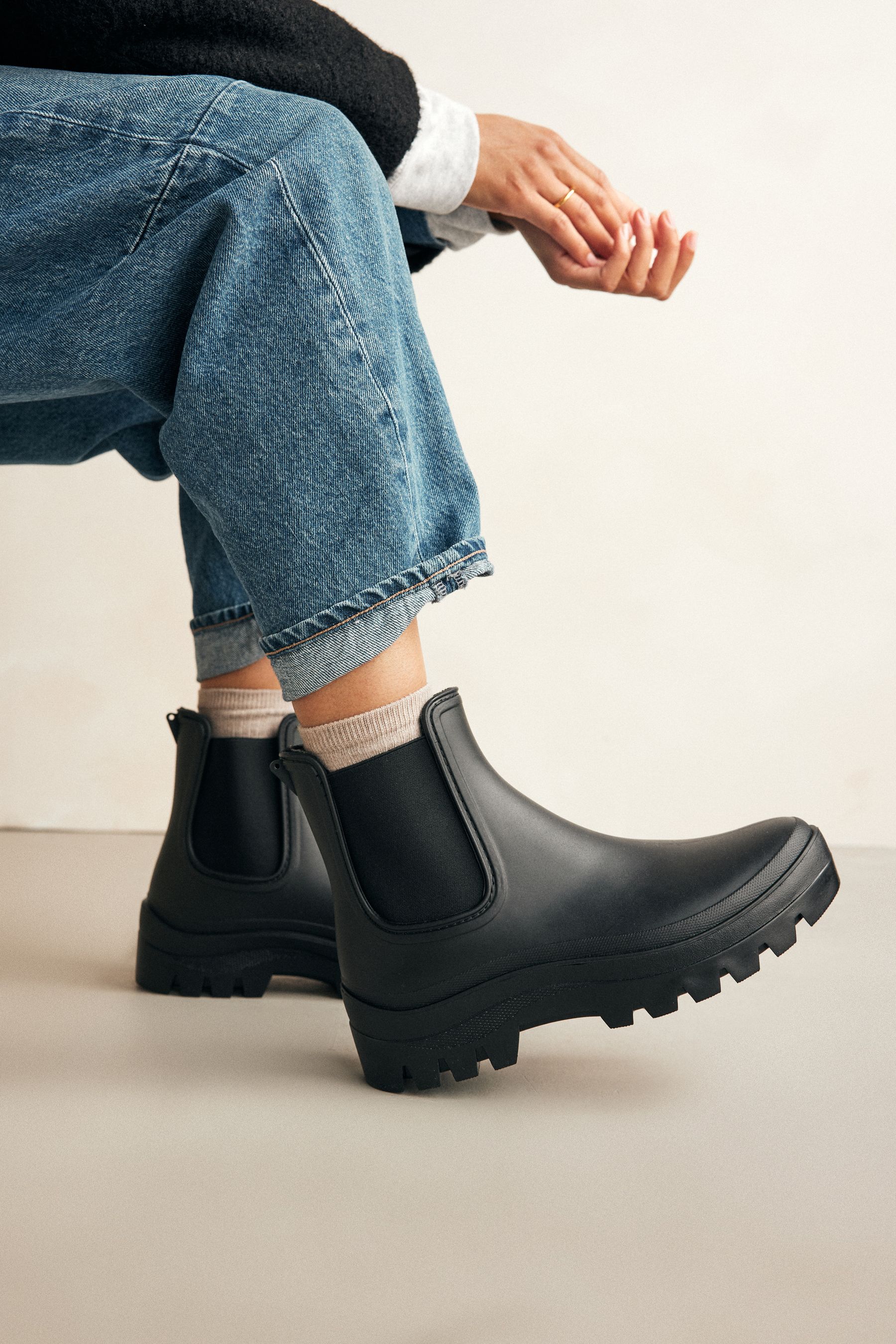 Buy Black Chelsea Faux Fur Lined Wellies from the Next UK online shop