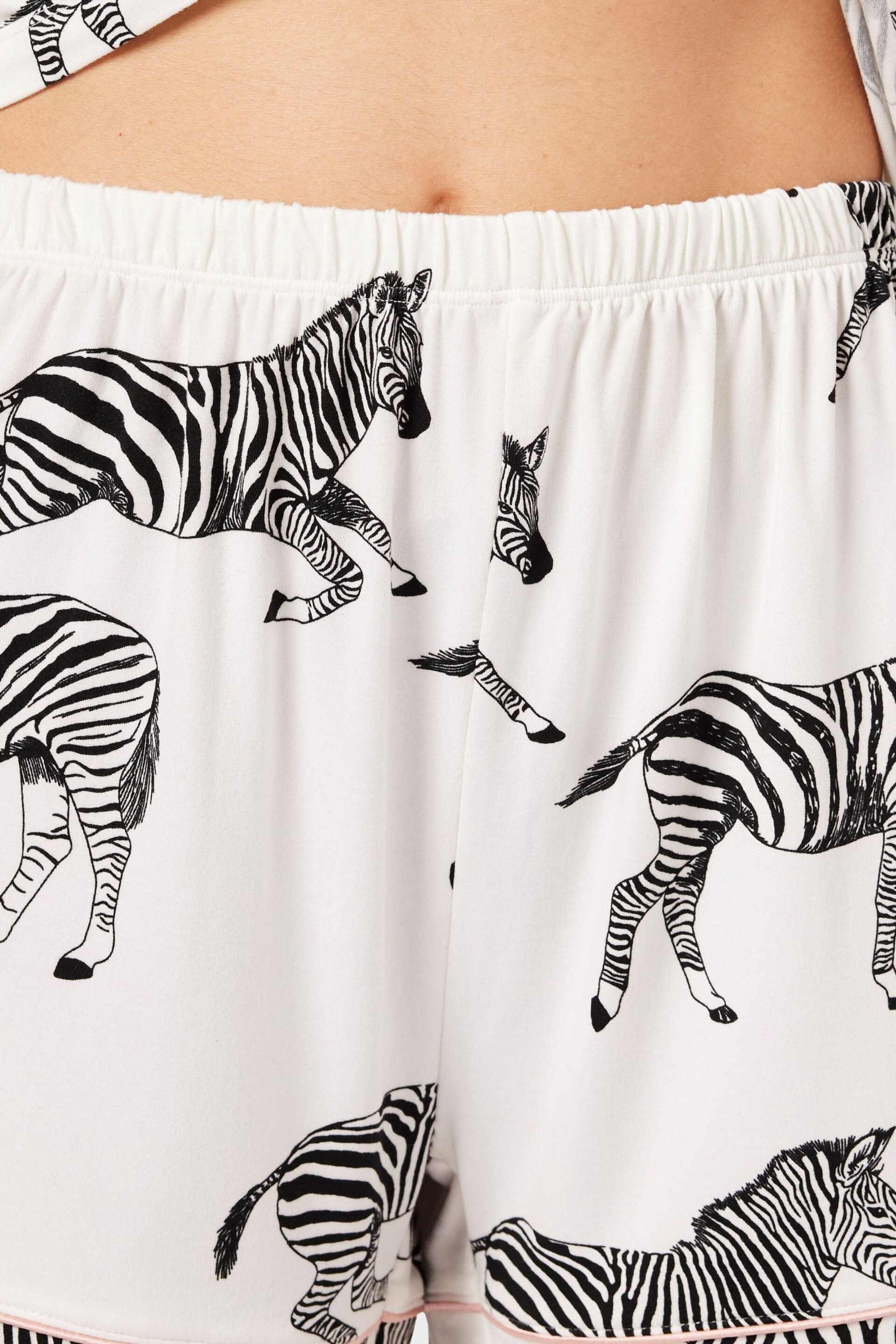 Chelsea Peers White Zebra Print V-neck Button Up Short Pyjama Set - Image 4 of 5