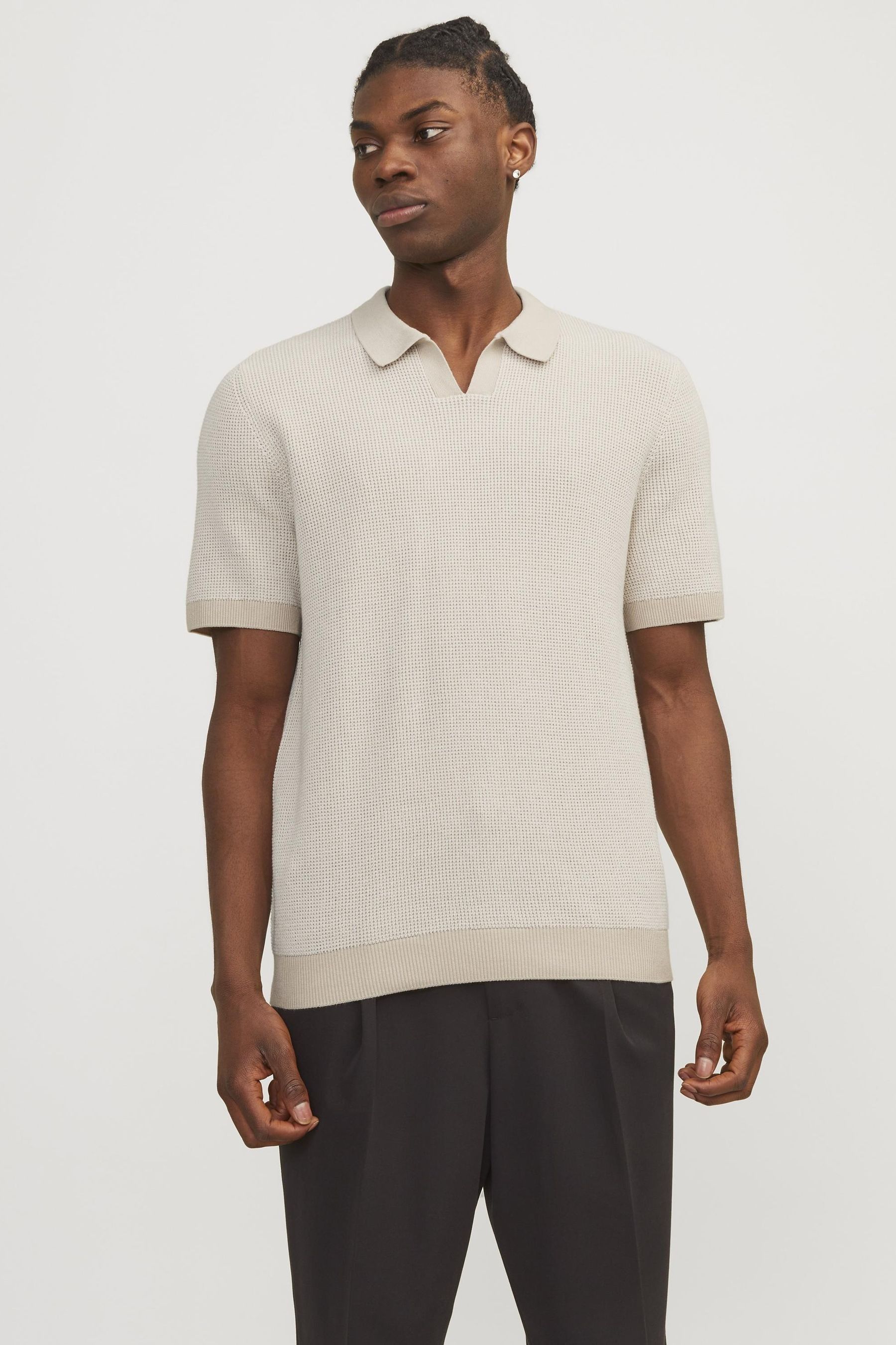 Buy JACK JONES Cream Trophy Collar Knitted Short Sleeve Polo Shirt from Next Luxembourg