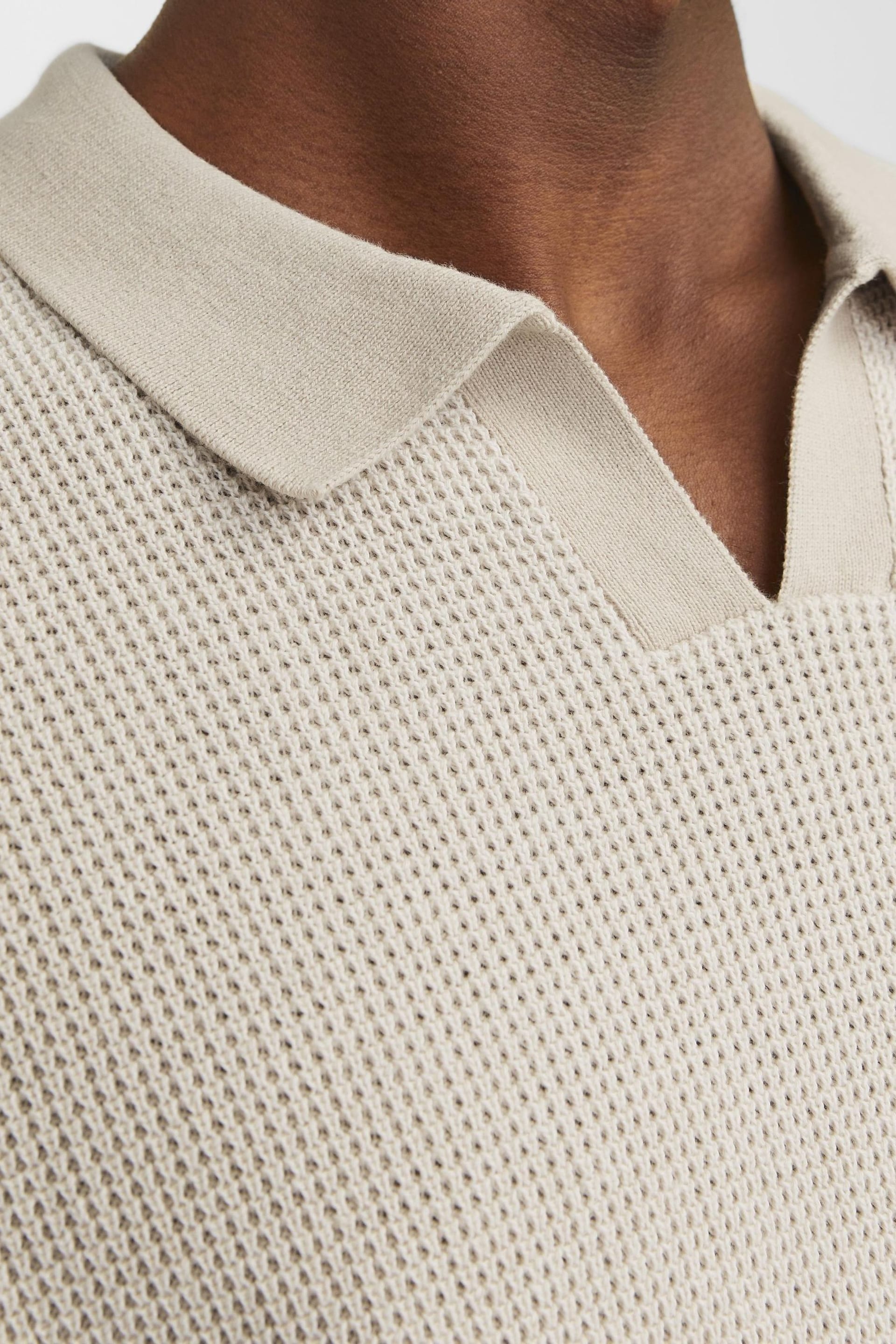 JACK & JONES Cream Trophy Collar Knitted Short Sleeve Polo Shirt - Image 4 of 6