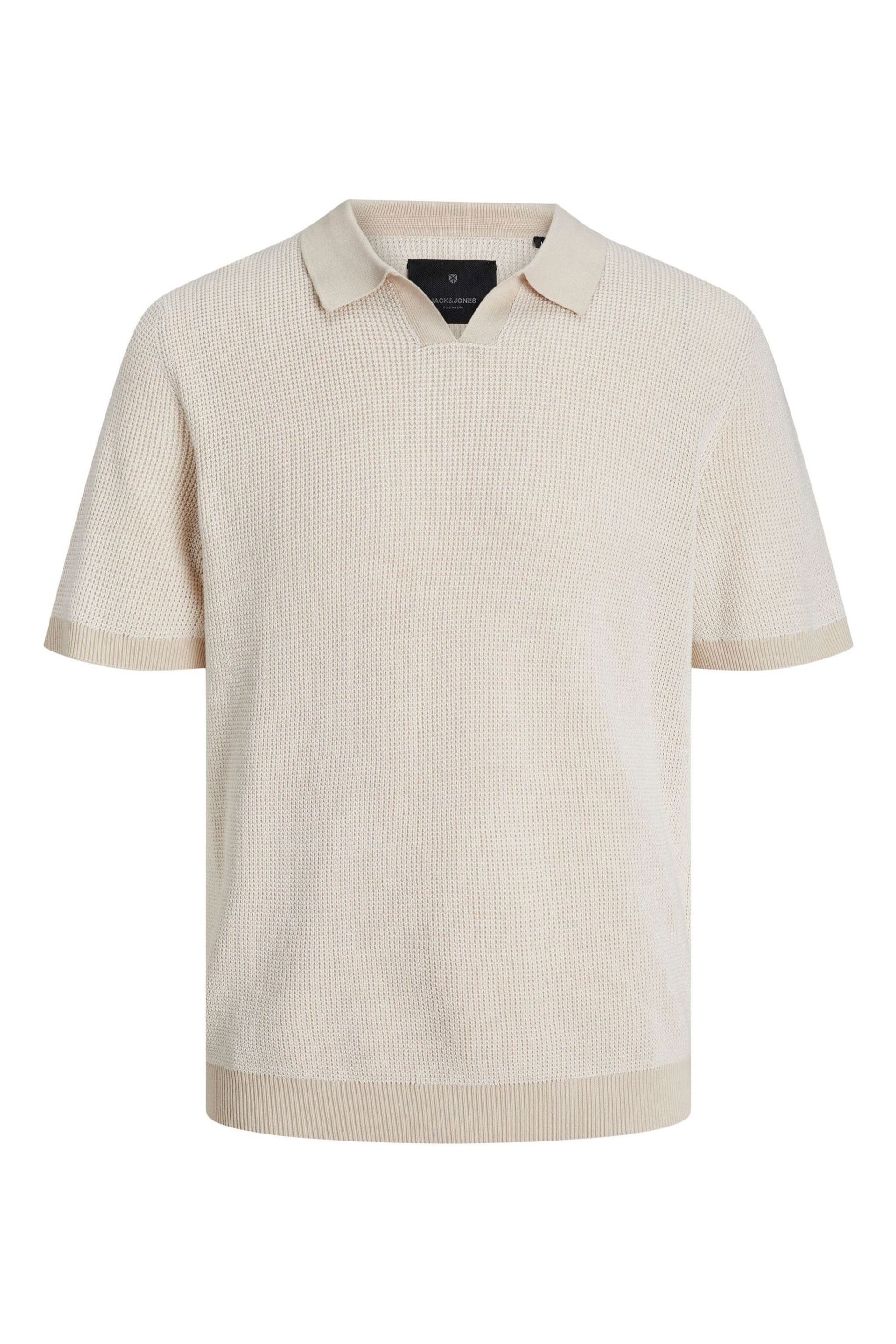 JACK & JONES Cream Trophy Collar Knitted Short Sleeve Polo Shirt - Image 6 of 6