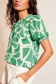 Friends Like These Green Round Neck Shirred Cuff Short Sleeve Top - Image 3 of 4