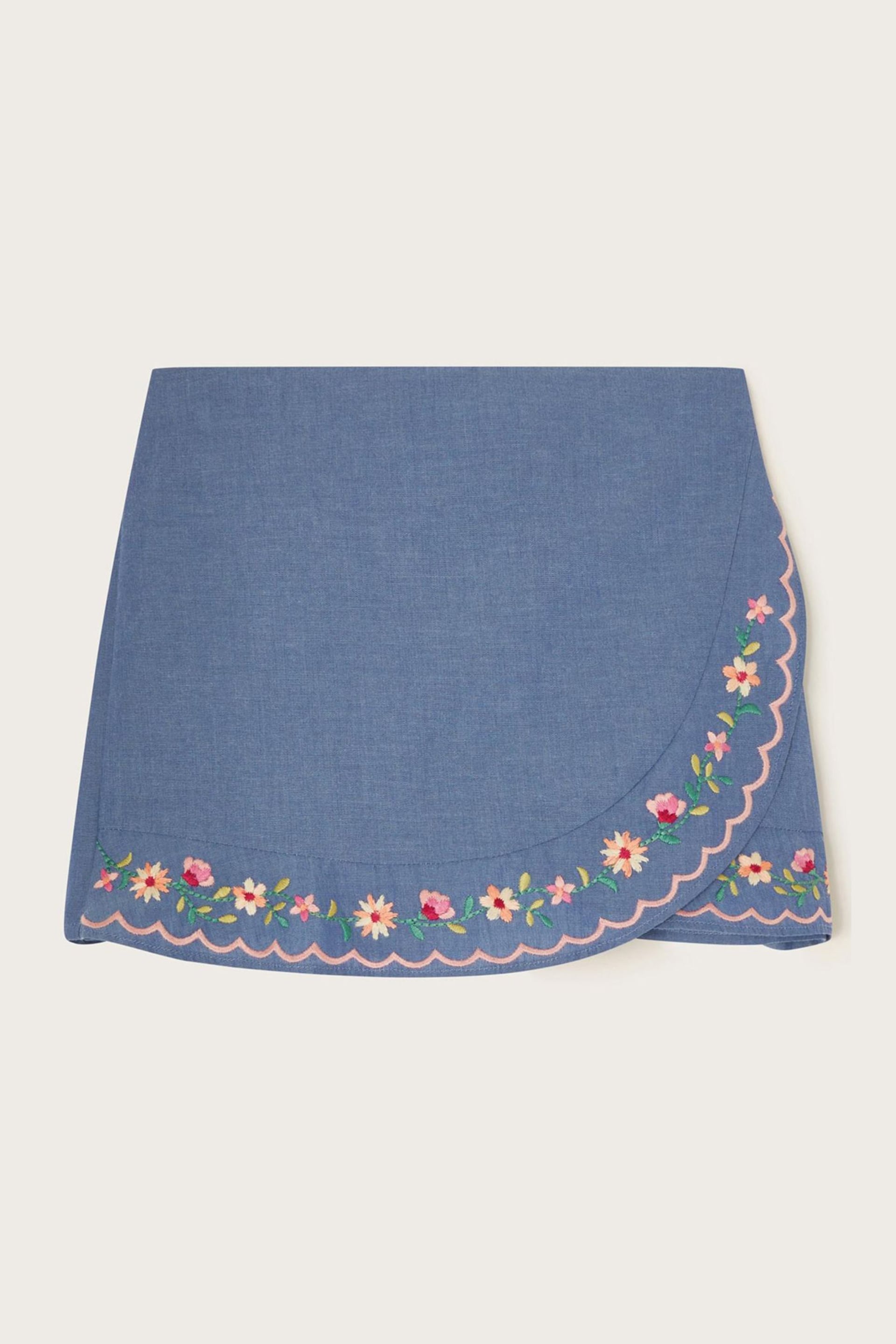 Monsoon Blue Floral Embroidered Chambray Skort - Image 2 of 4