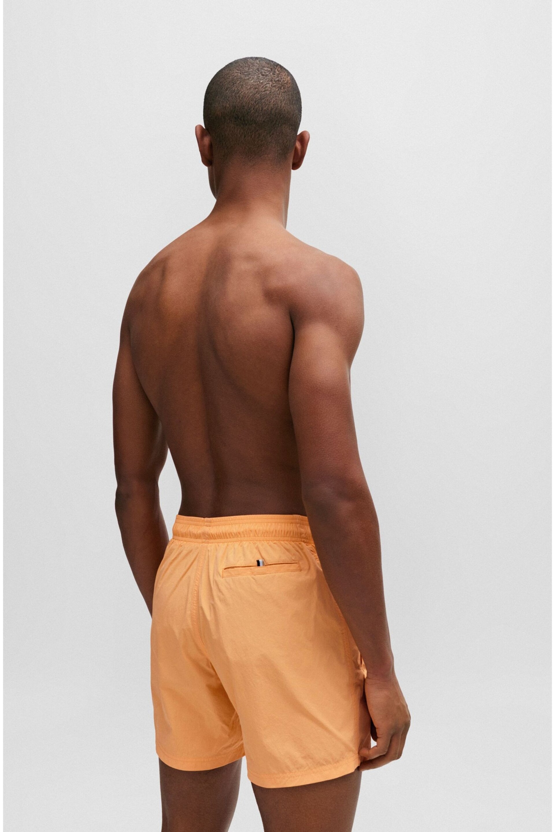 BOSS Orange Vertical-Logo-Print Swim Shorts In Quick-Dry Poplin - Image 3 of 4