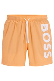 BOSS Orange Vertical-Logo-Print Swim Shorts In Quick-Dry Poplin - Image 4 of 4